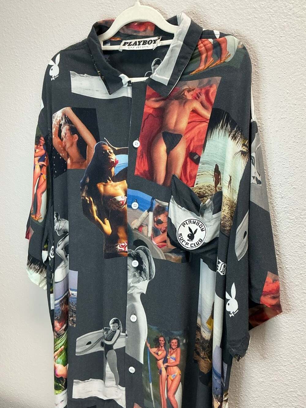 Playboy by Pacsun Surf Club Photo Collage Short Sleeve Button Up Shirt